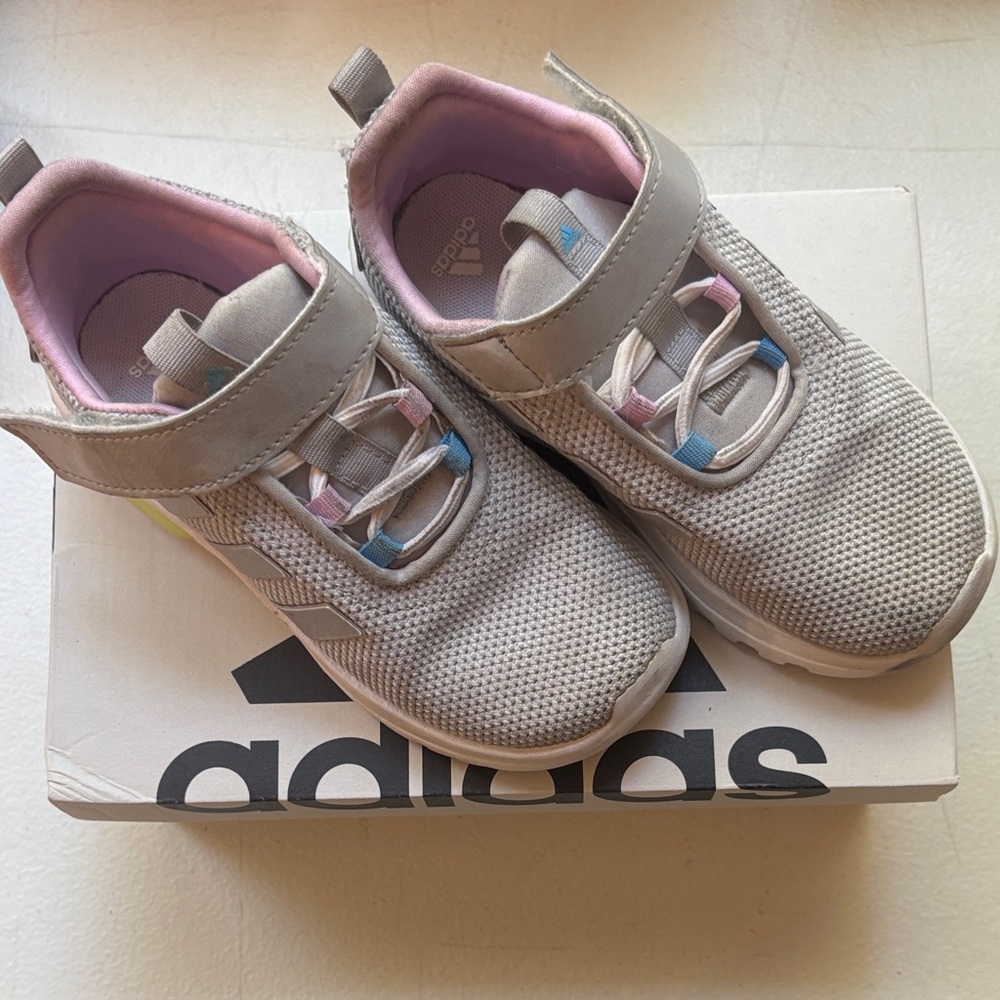 Adidas Kids' Light Gray and Pink Sneakers